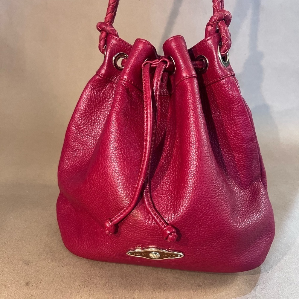 Elliot Lucca Genuine Leather Drawstring Bucket Shoulder Bag Silver Hardware
